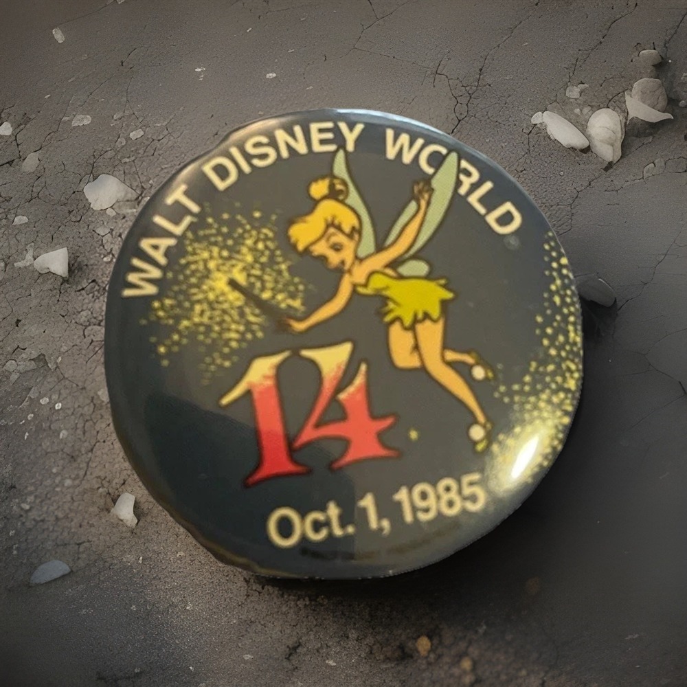Vintage Walt Disney World 14th Anniversary 1985 Tinkerbell Pin Pinback Button